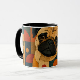 Bunte Pug-Volks kunst Geometrisches Hundemuster Tasse