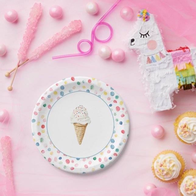 Bunte Punkte Konfetti Eiscreme Tüte Geburtstag Pappteller (Party)