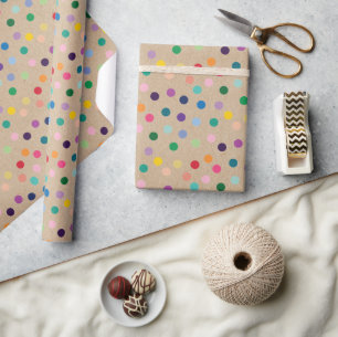 Bunte Punkte Kunst auf rustikaler brauner Kraft-Fä Geschenkpapier