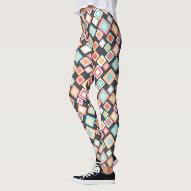 Bunte Quadrat-Retro Muster Leggings (Links)