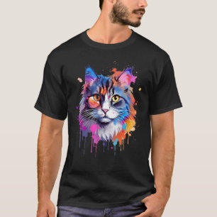 Bunte Ragamuffin-Katzengesichts-Splash-Art T-Shirt