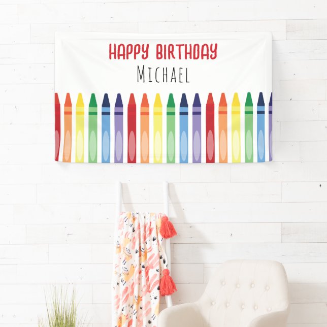 Bunte Rainbow Crayons Geburtstagsparty Banner (Insitu)