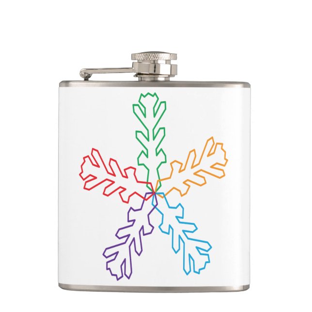 Bunte Regenbogen-Geometrische Schneeflocke Stern Flachmann (Vorderseite)