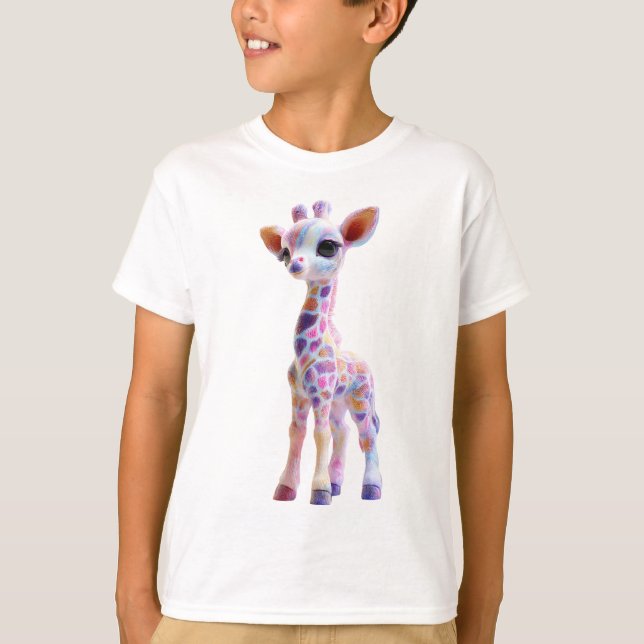 Bunte Regenbogen-Punkt-Fantasy-Giraffe Kinder T-Shirt (Vorderseite)