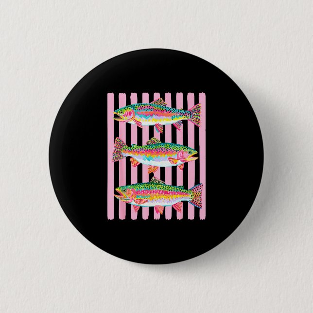 Bunte Regenbogenforelle preppy Sommer Seeben Leben Button (Vorderseite)