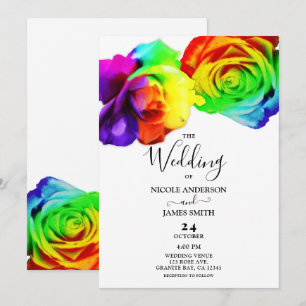 Bunte Regenbogenrosen Kräftige Blumen Weiße Hochze Einladung