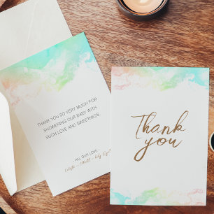 Bunte Regenbogenwolken Weiße Babyparty Dankeskarte