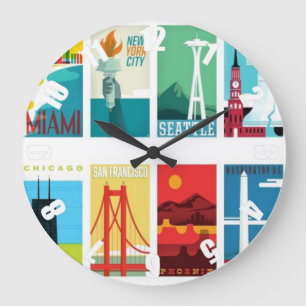 Bunte Reise-Uhr Miamis San Francisco Seattle Große Wanduhr