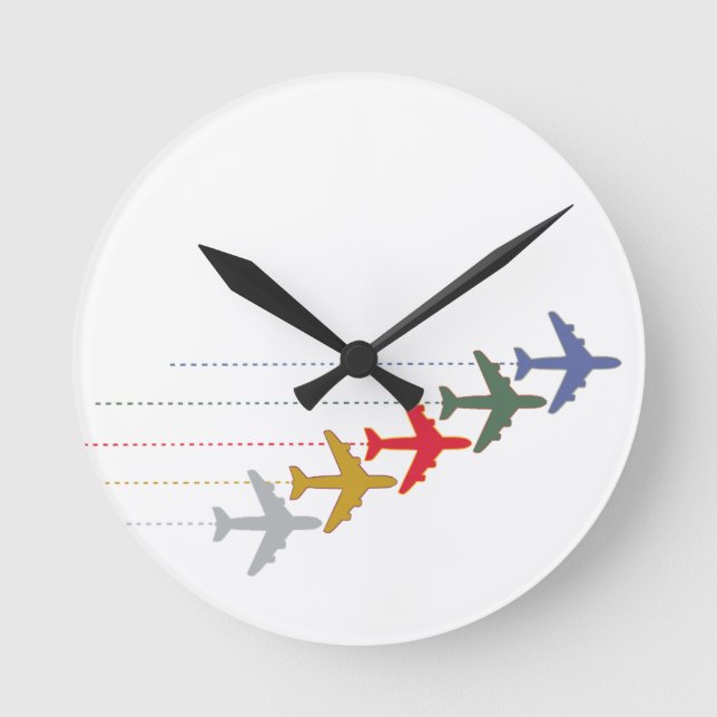 bunte Reiseflugzeuge Runde Wanduhr (Vorderseite)