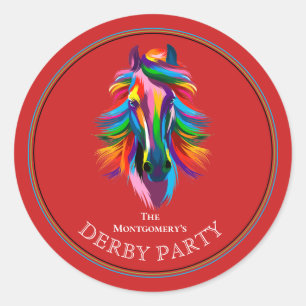 Bunte Rennpferd Derby-Party Rot Runder Aufkleber