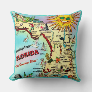 Bunte Retro-Florida-Karte-Wurfkissen Kissen