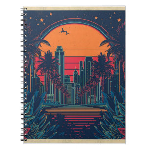 Bunte Retro-Futuristische Doodle-Style-Skyline Notizblock