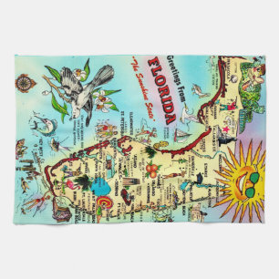 Bunte Retro-Karte von Florida  Geschirrtuch
