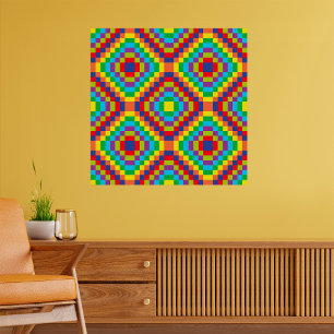 Bunte Retro-Optische-Täuschung-Geometrische Regenb Poster