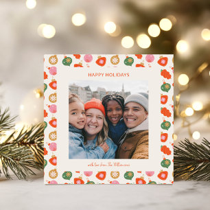 Bunte Retro-Ornamente Weihnachtsfoto Quadrat Feiertagskarte