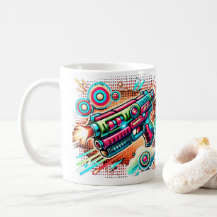 Bunte Retro-Pop-Art-Strahlenpistole Futuristisch Kaffeetasse