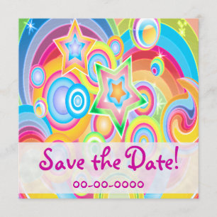 Bunte Retro Stern-Power-Einladungen Save The Date