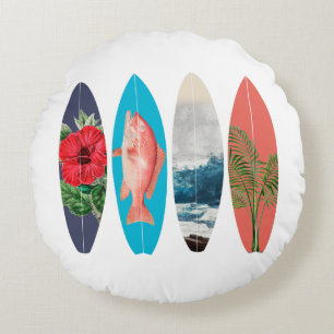 Bunte Retro-Surfboards Rundes Kissen