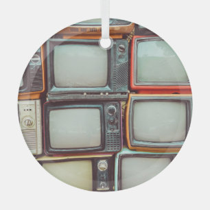 Bunte Retro-TV-Stapel, vintage. Ornament Aus Glas