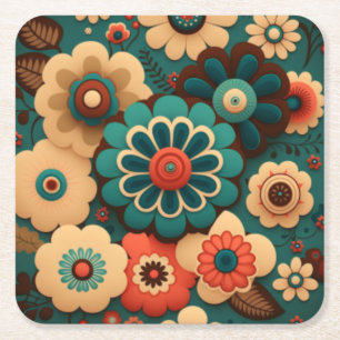 Bunte retro-vintage Blumen Rechteckiger Pappuntersetzer
