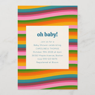Bunte Retro-Wellig gestreifte Babyparty-Feier Einladung