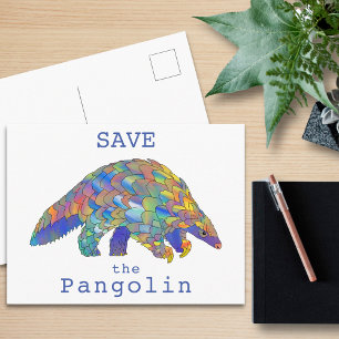 Bunte Rette den Pangolin gefährdetes Tier Kunst Postkarte