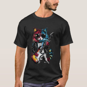 Bunte Rockkatze spielt Gitarre T-Shirt