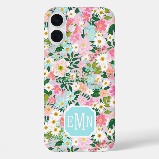Bunte rosa Blumen Garten Monogramm Case-Mate iPhone Hülle (Rückseite)