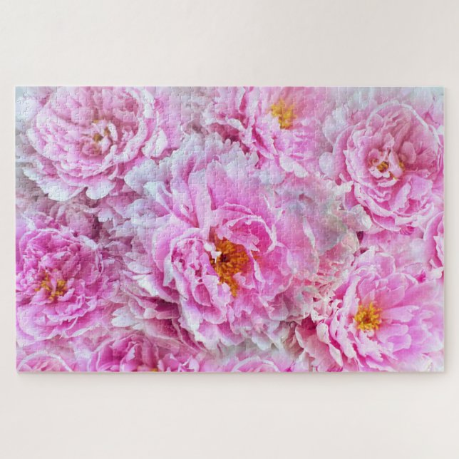 Bunte rosafarbene Peonies Botanische Blume Puzzle (Horizontal)