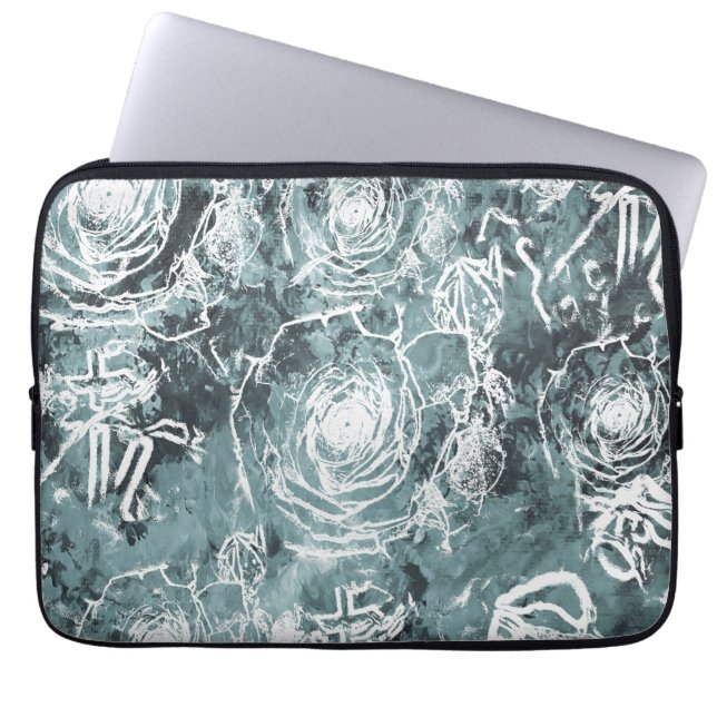 Bunte Rose/dunkel Aquamarin Laptopschutzhülle (Vorderseite)