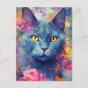 Bunte Russische Blaue Katze Postkarte