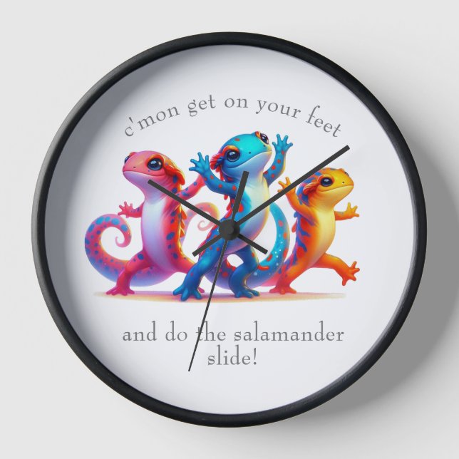 Bunte Salamander machen den Salamander-Slide Uhr (Vorderseite)