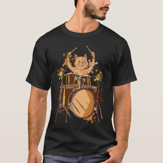 Bunte Schlagzeuger-Katze MusikRealistische Katze S T-Shirt