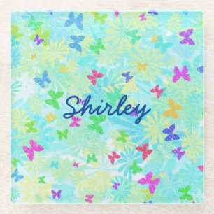 Bunte Schmetterlinge und Gänseblümchen von Shirley Glasuntersetzer