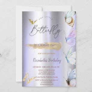 Bunte Schmetterlinge Violett Metallisch Geburtstag Einladung