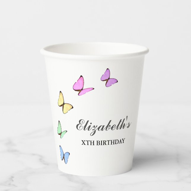 Bunte Schmetterlinge zum Geburtstag Pappbecher (Vorderseite)