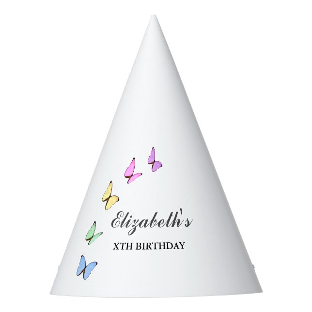 Bunte Schmetterlinge zum Geburtstag Partyhütchen (Vorderseite)