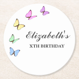 Bunte Schmetterlinge zum Geburtstag Runder Pappuntersetzer