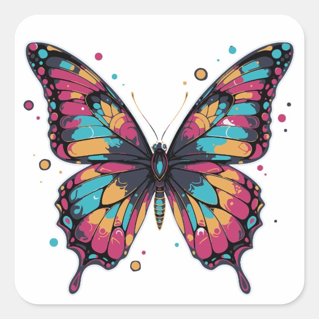 Bunte Schmetterlingsillustration Quadratischer Aufkleber (Vorderseite)