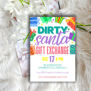 Bunte schmutzige Santa-Geschenktauschparty Einladung
