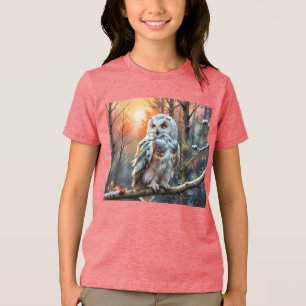 Bunte Schneeeule im herbstlichen Wald Tri-Blend Shirt