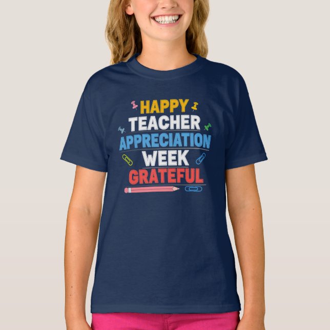 Bunte Schule Design mit Dank T-Shirt (Vorderseite)
