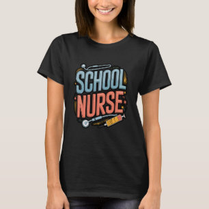 Bunte Schulkrankenschwester Herz Stethoskop Design T-Shirt