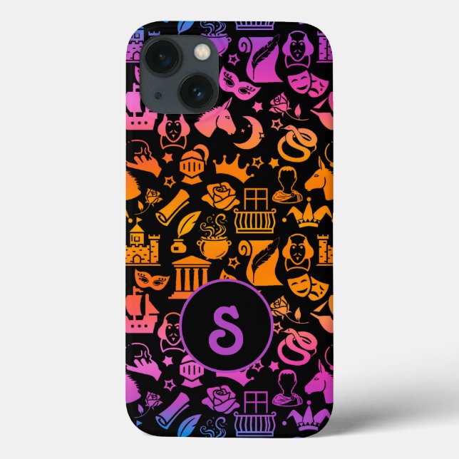 Bunte Shakespeare-Icons auf Schwarz Case-Mate iPhone Hülle (Rückseite)