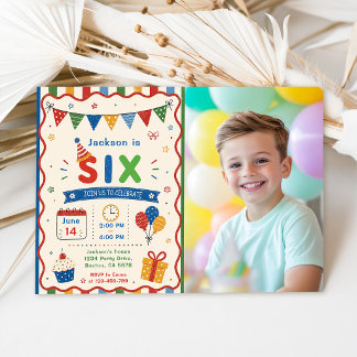 Bunte SIX 6. Geburtstagsfeier Einladung