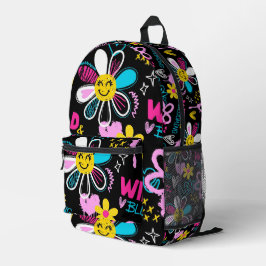 Bunte Smiley-Blumen-Graffiti-Muster-Babylätzchen Bedruckter Rucksack