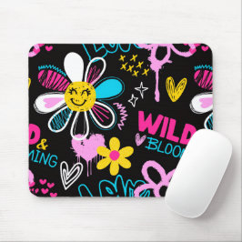 Bunte Smiley-Blumen-Graffiti-Muster-Babylätzchen Mousepad