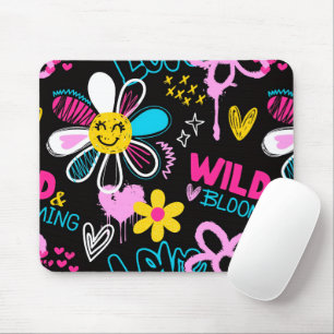 Bunte Smiley-Blumen-Graffiti-Muster-Babylätzchen Mousepad