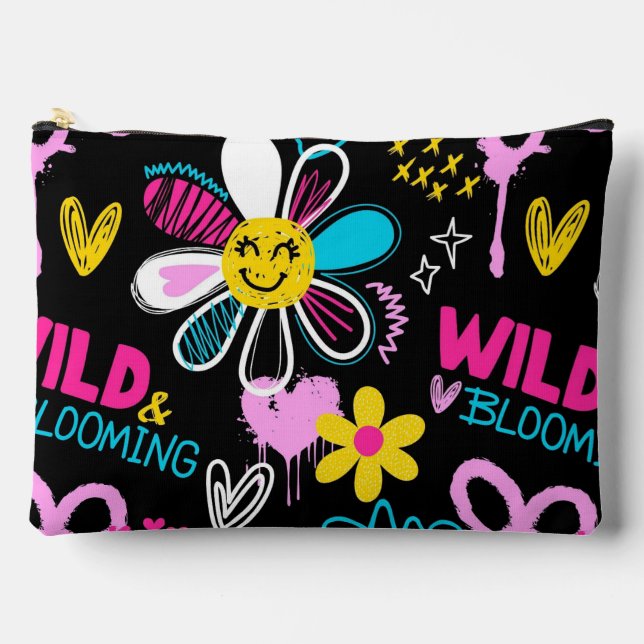 Bunte Smiley-Blumen-Graffiti-Muster-Babylätzchen Zubehörtasche (Vorderseite)