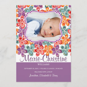 Bunte Sommer-Blumen-Foto-Geburt Anouncement Ankündigung